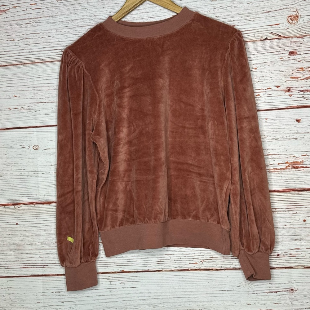 NWT Suzie Suzi Kondi Perissa Puff Shoulder Top in Chestnut Velour Sz S